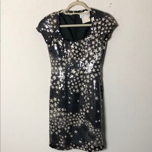 Rena Lange Black & Silver Star Sequin Dress VINTAGE  Silk Al to ap 15”